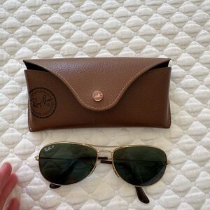 Ray-Ban Gold Aviator Sunglasses with Brown Case
